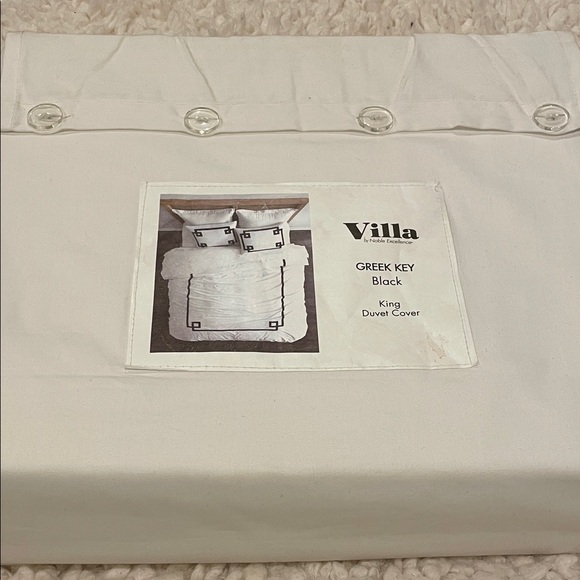 VILLA by Noble Excellence Greek Key Black/White King Duvet Cover and Shams | NIP - Picture 3 of 5